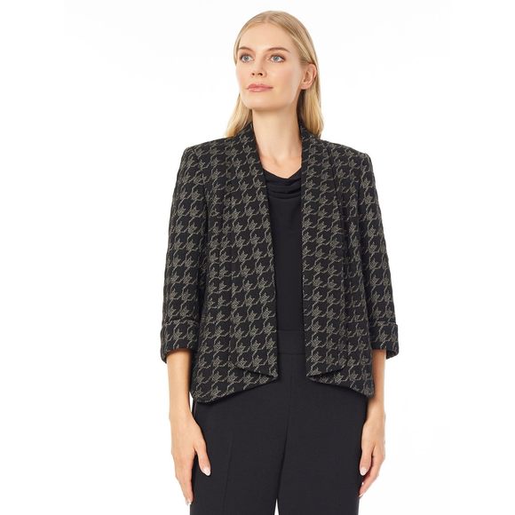 Kasper Womens Plus Houndstooth 3/4 Sleeve Blazer Black Gold Size 22W NWT